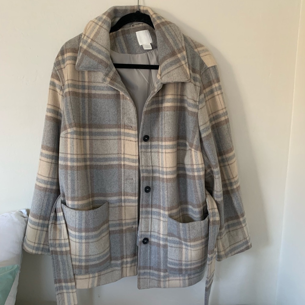 H&M plaid button up coat XL